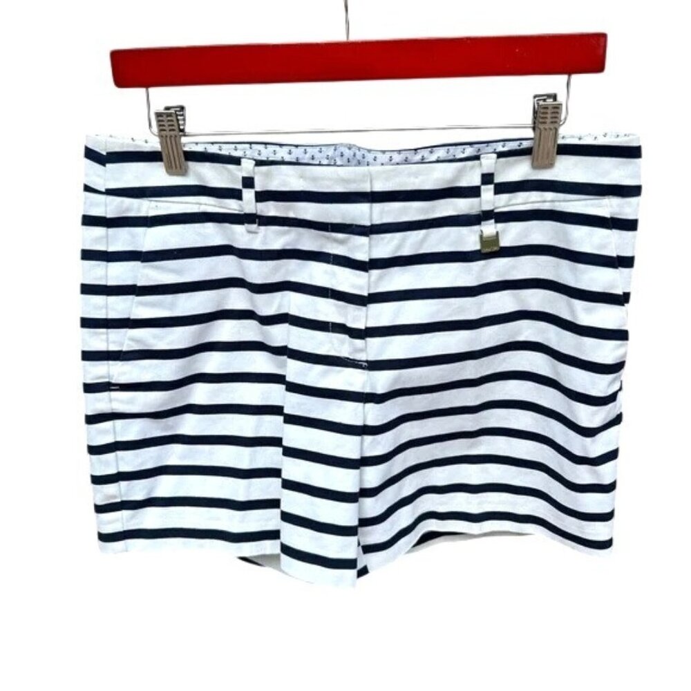 Nautica Womens Striped Shorts Size 6 Blue & White Anchor Print Lining Cotton